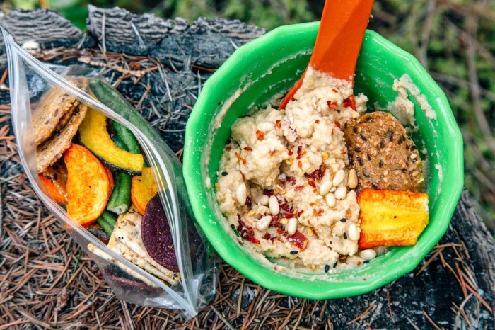 Backpacking cooking lunch recipes hummus bowl diy chopped ginger lightweight powder calories coconut oats powdered almonds boosts milk texture quick